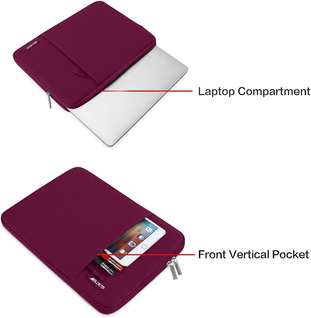 MOSISO Laptop Case 13.3 inch, 13-13.3 inch Laptop Sleeve Compatible with MacBook Air/Pro 13 / Pro 14, HP Dell ASUS Lenovo Notebook, Polyester Vertical Computer Sleeve Bag with Pocket, Wine Red