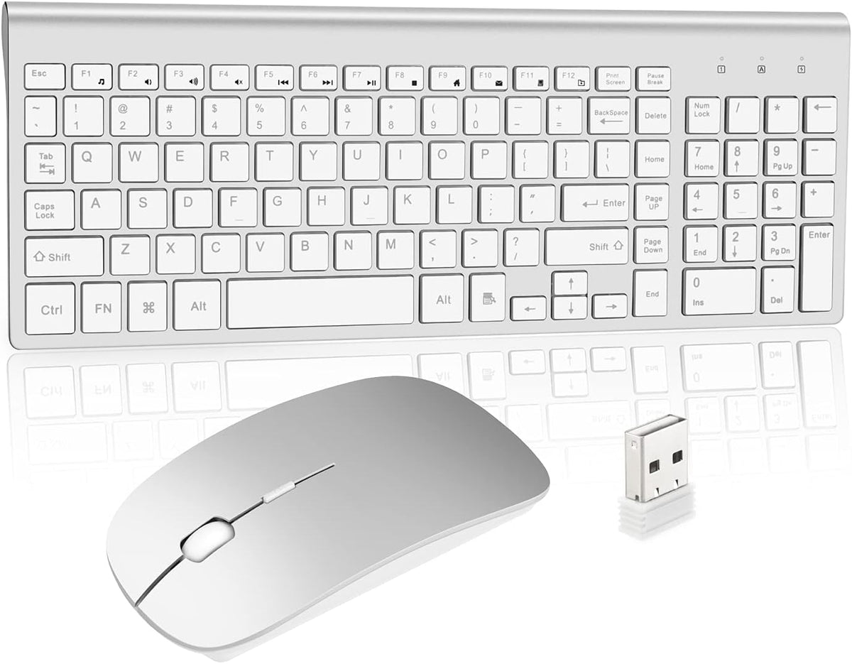 Wireless Keyboard and Mouse, Full Size USB Portable Plug and Play, Low Profile Quiet Compact for Mac PC Laptop Tablet