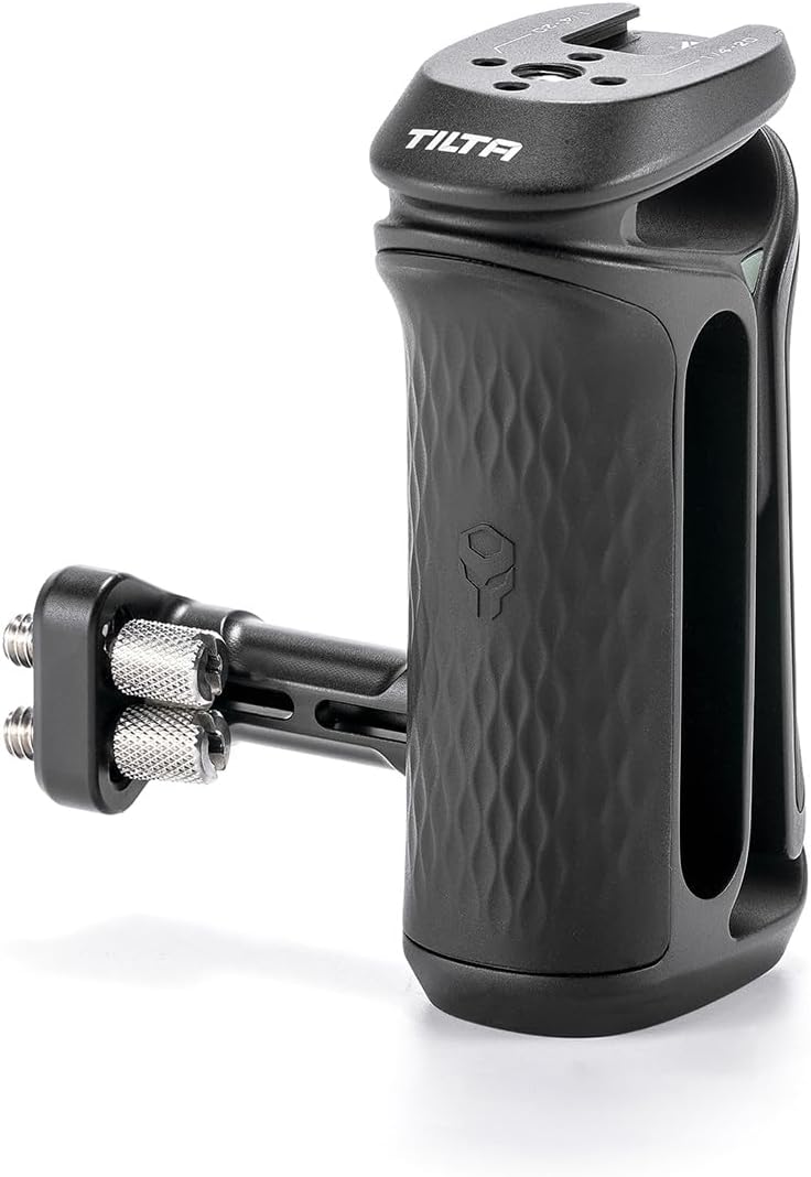 Tilta Xeno Side Handle for Filmmakers & Cameras - Black | Secure Connection & Helps Prevent Rotation | Adjustable Height | Textured Silicone Grip | Convenient Assembly (Dual 1/4″-20)