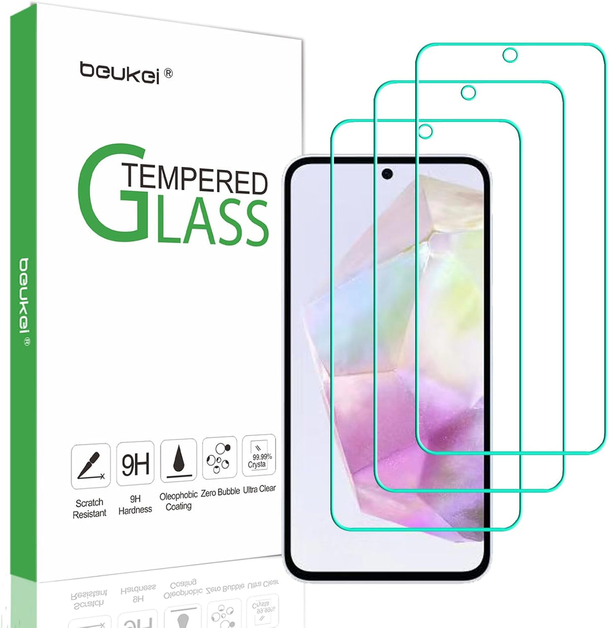 beukei (3 Pack) Tempered Glass Screen Protector for Samsung Galaxy A35 5G, Touch Sensitive, Case Friendly, 9H Hardness