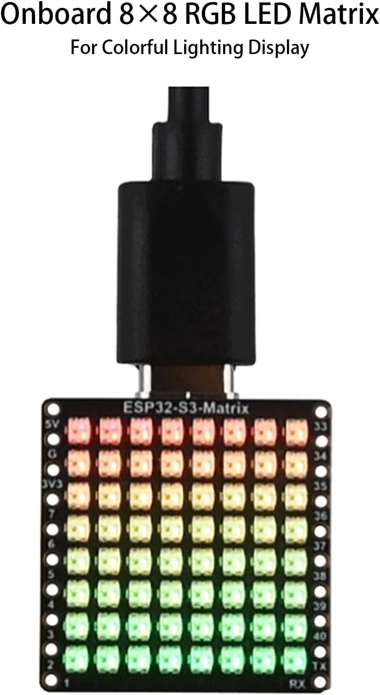 ESP32-S3 Matrix Development Board with 8×8 RGB LED Matrix, QMI8658C Attitude Sensor, 17 Multi-Function GPIO Pins,