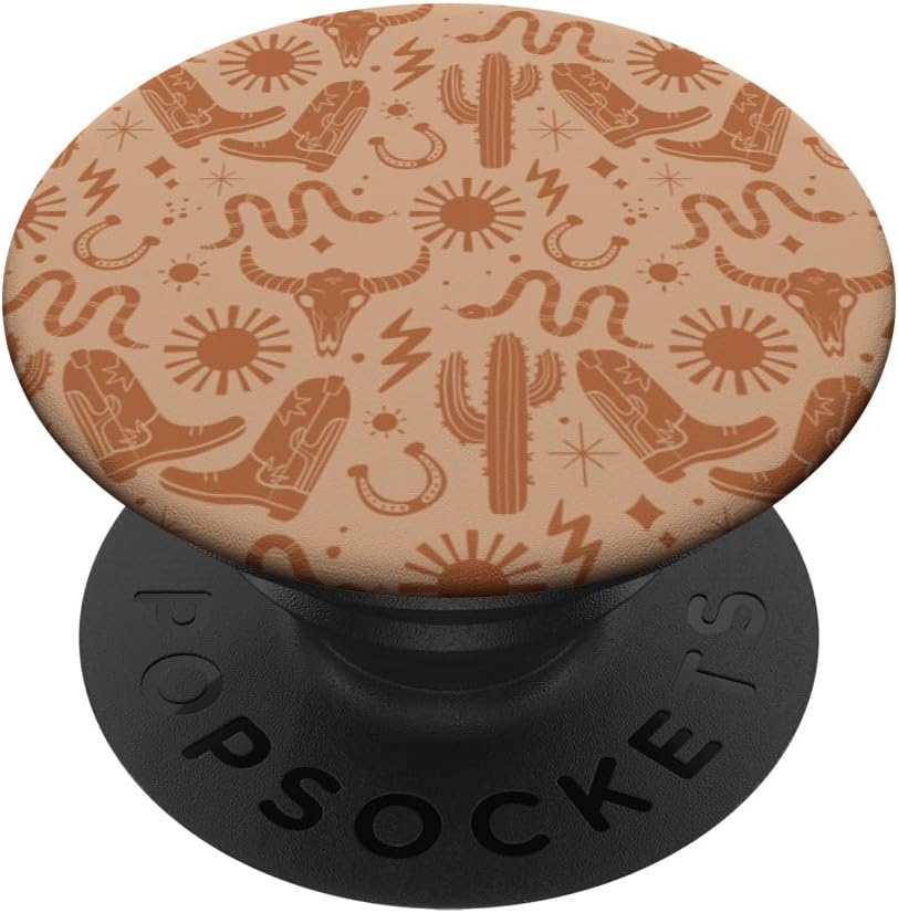 Cowboy Western Boho Cactus Pattern PopSockets Standard PopGrip in Warm Earth Tones