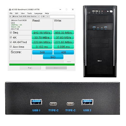 Cablecc 4-Port Internal USB 3.1 Gen 2 Front Panel Hub(2X Type-A + 2X Type-C) for 5.25 Bay Connects to Motherboard Type-E Header