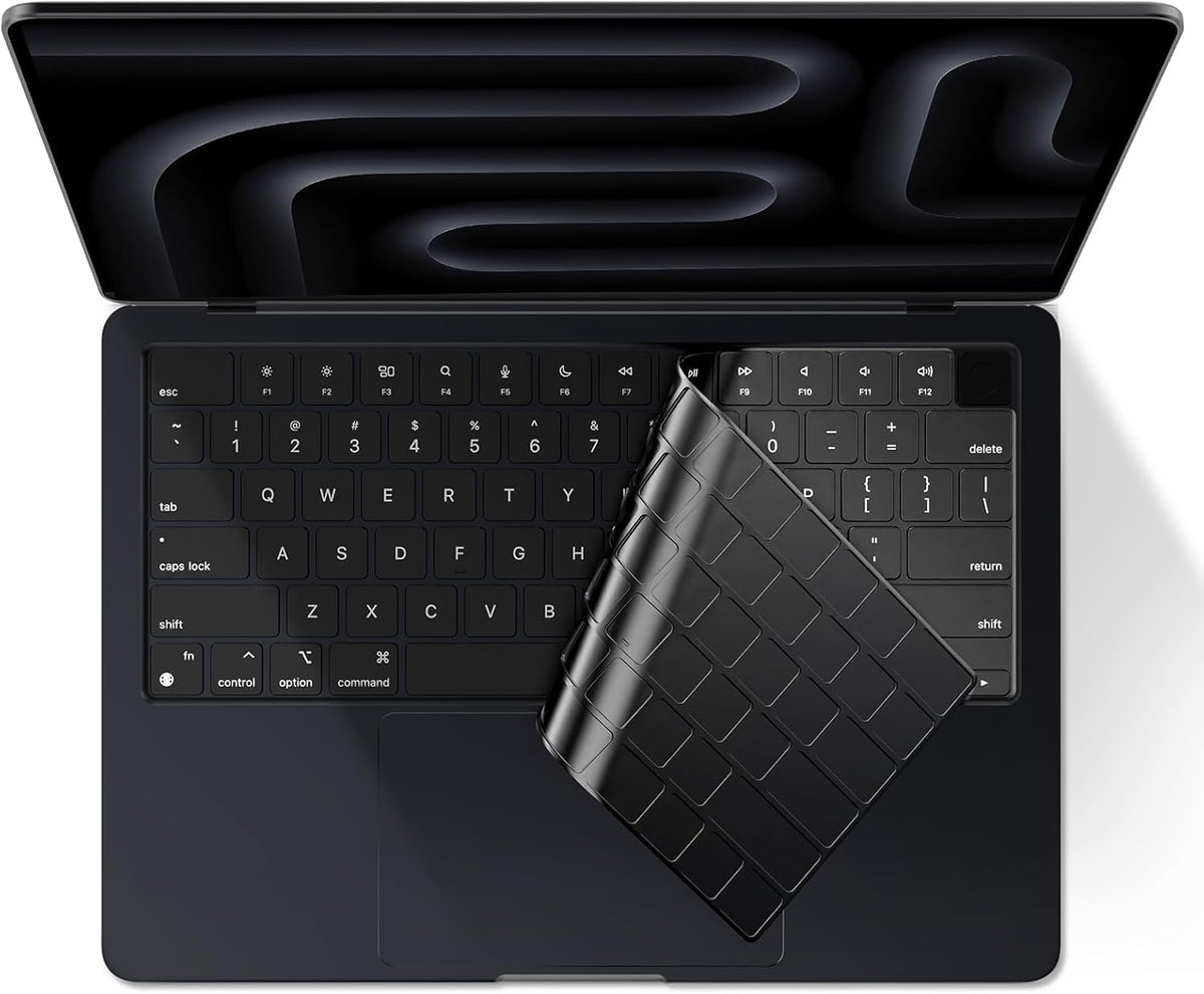 EooCoo Premium Keyboard Cover Skin Ultra Thin Protector Compatible with 2025-2021 MacBook Air 15" 13.6" M4 M3 M2 Chip, MacBook Pro 14" 16" M4 M3 M2 M1 Pro Max Chip, Black