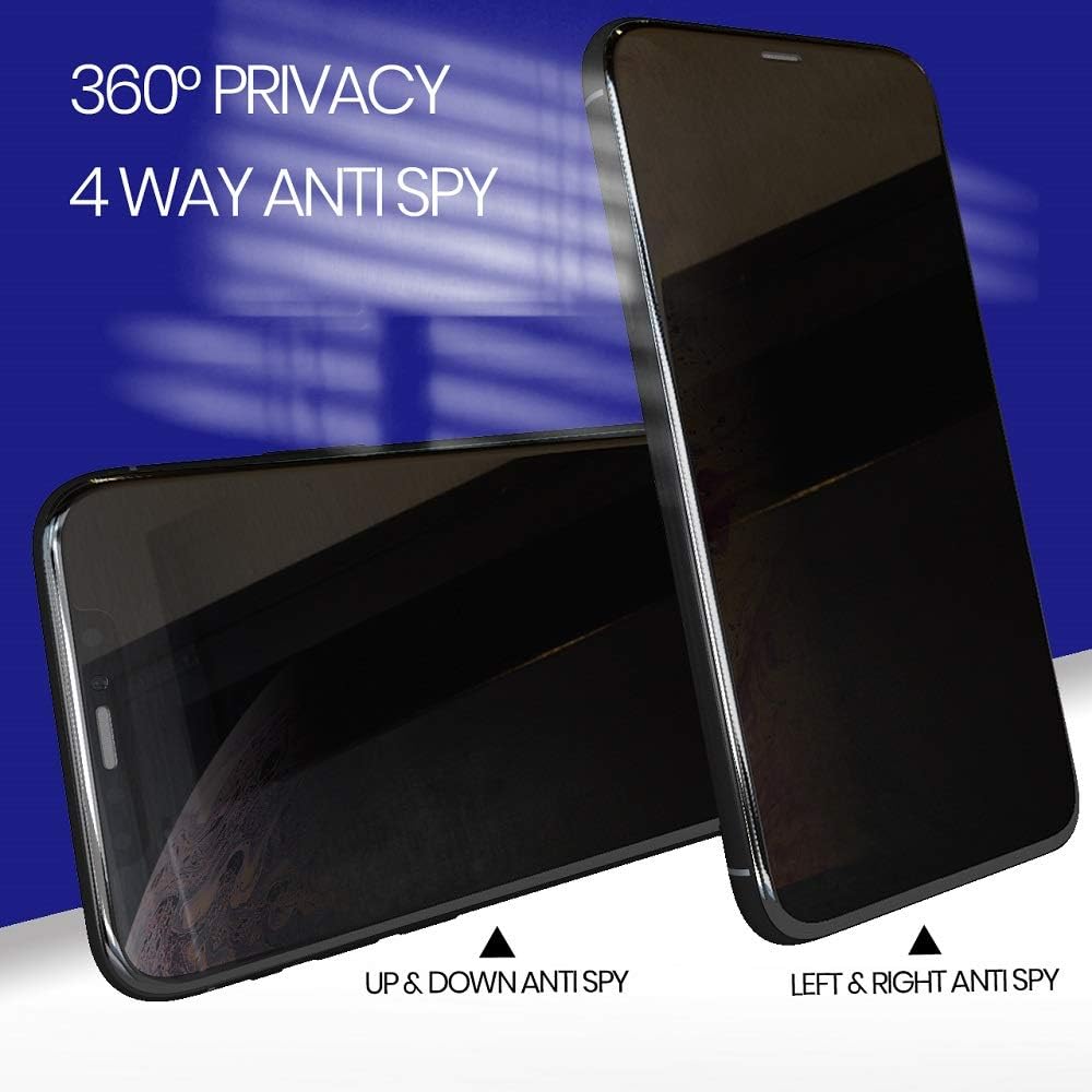4 Way 360° Privacy Tempered Glass Screen Protector for iPhone 11 Pro/Xs/X, Anti Spy 9H Scratch Resistant, 2 Pack