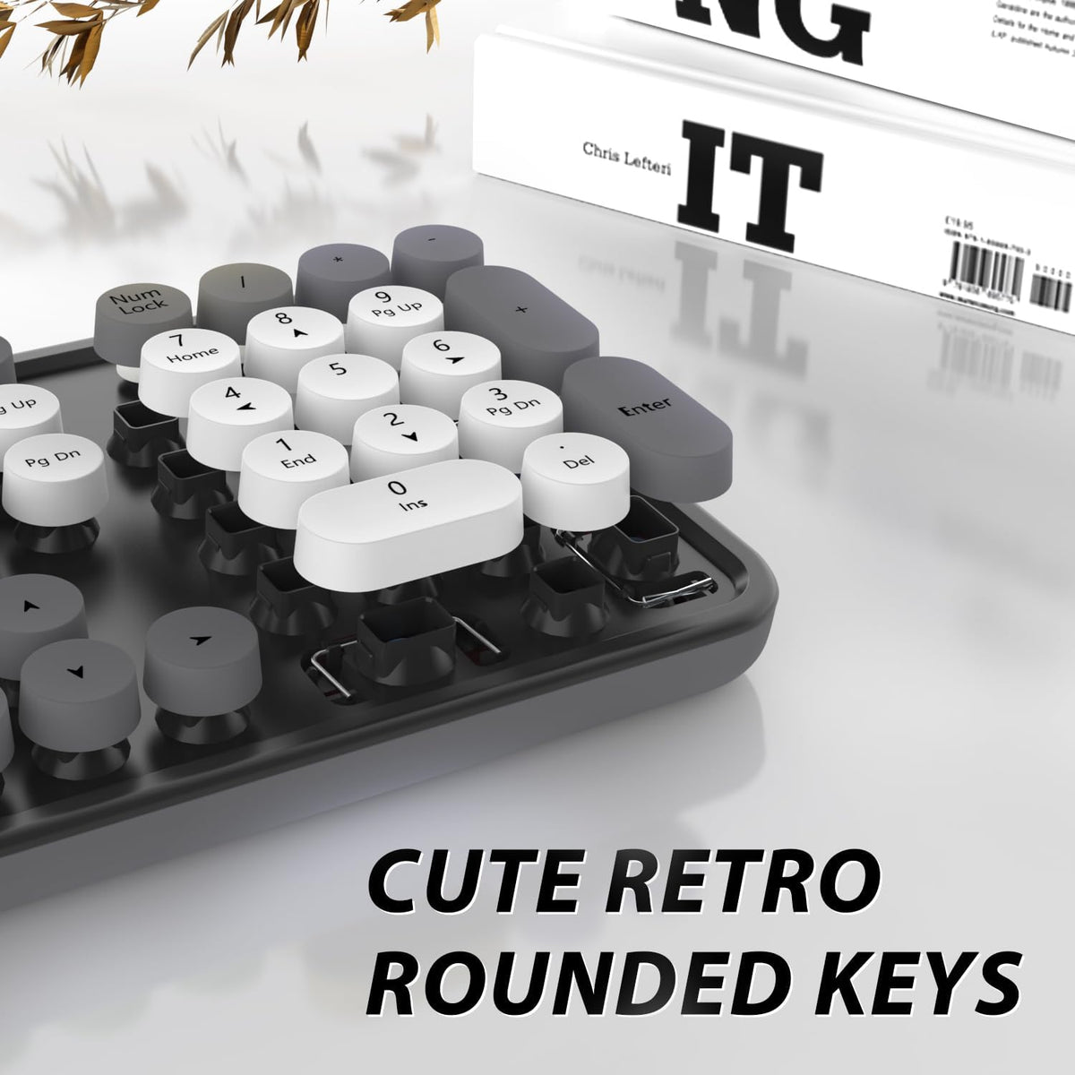 Wireless Keyboard Mouse Combo, 104 Keys Cute Wireless Keyboard with Number Pad for Windows, Grey