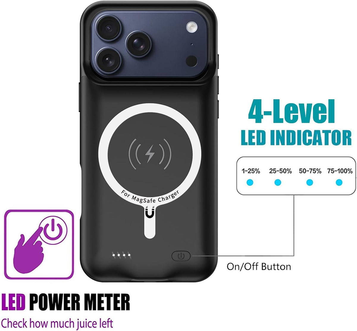 Battery Case for iPhone 17 Pro,10000mAh Rechargeable Portable Charging Case with Wireless Charging Compatible for iPhone 17 Pro (6.3 inch) 2025 with Carplay Extended Battery Pack Charger Cover (Black)