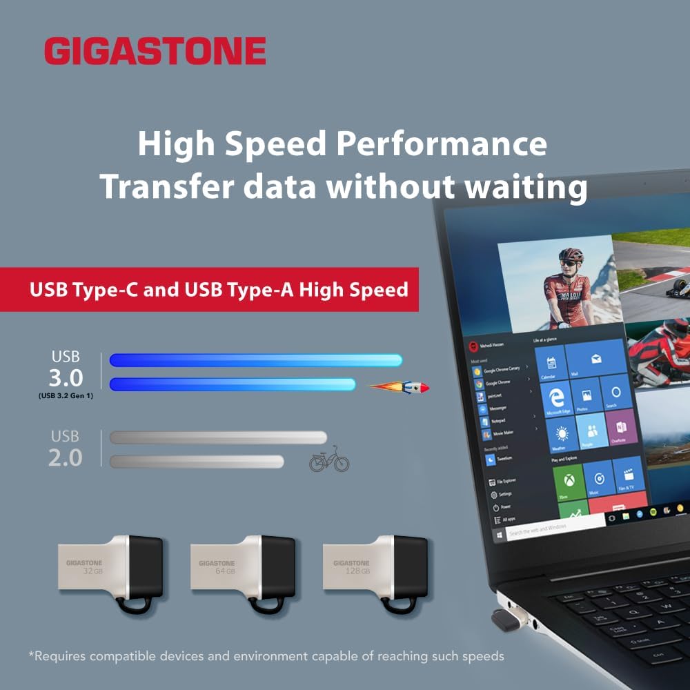 GIGASTONE 32GB Nano Luxus Dual Drive (5 Pack) Z50 USB 3.2 Gen 1, 2-in-1 USB-A & Type-C, 100MB/s Ultra Fast, Cap Design, Metal, Plug & Play for Smartphone/PC/Mac/TV/Car, 2.0/3.0/3.1 Compatible