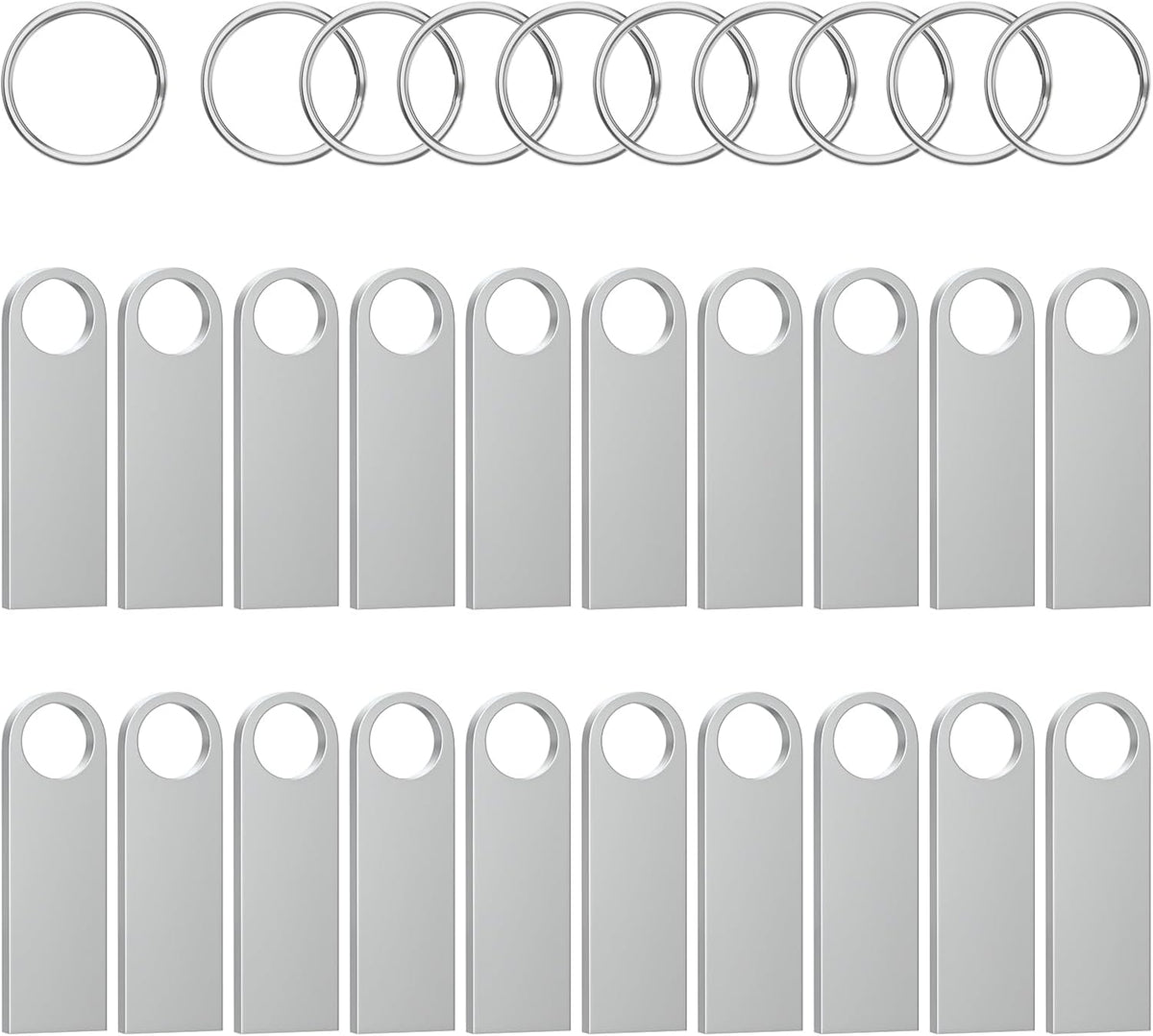 ABLAZE 2GB Flash Drive 20 Pack, Metal USB 2.0 Thumb Drives with Keychains USB Sticks Pendrives (Sliver)