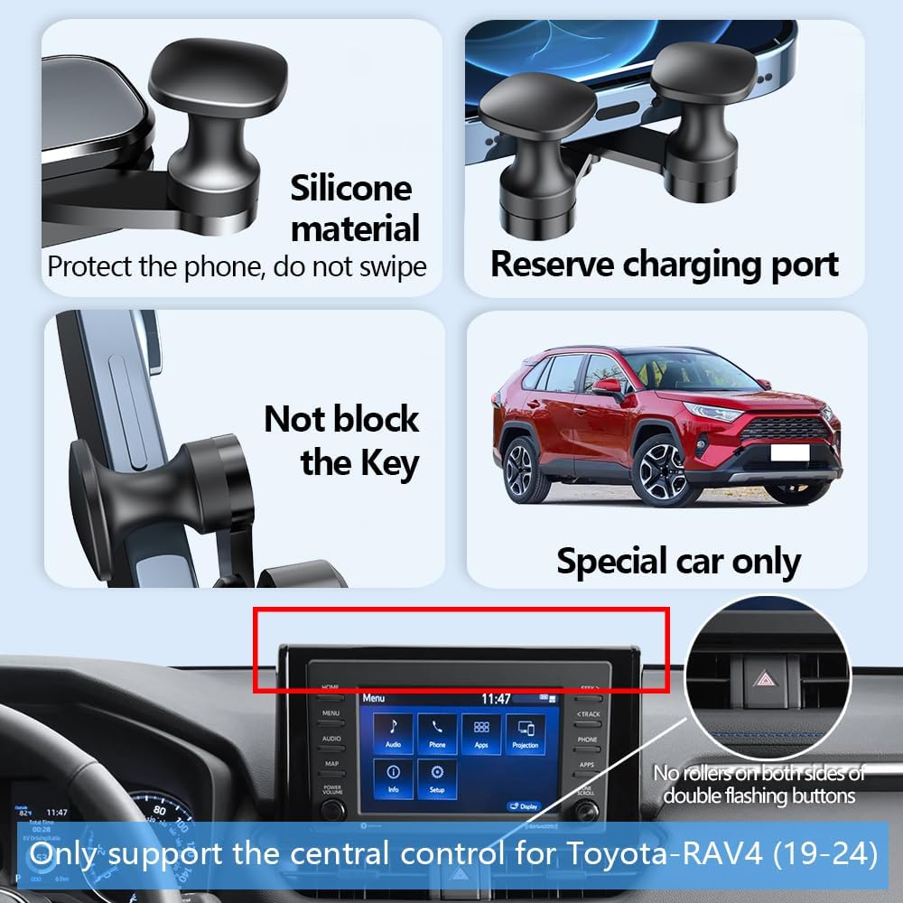 Car Phone Holder for 2019-2024 Toyota RAV4, Navigation Screen Bracket for Mobile Cellphone Mount