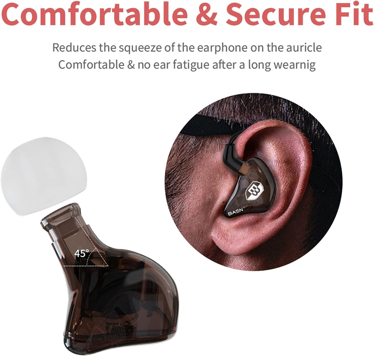 BASN Bsinger in Ear Monitor Headphones for Musician, Dual Dynamic Drivers Noise Isolating Earbuds with MMCX Inline Remote Mic Cable and Silver Plated Audio Cable (SPM-Brown)