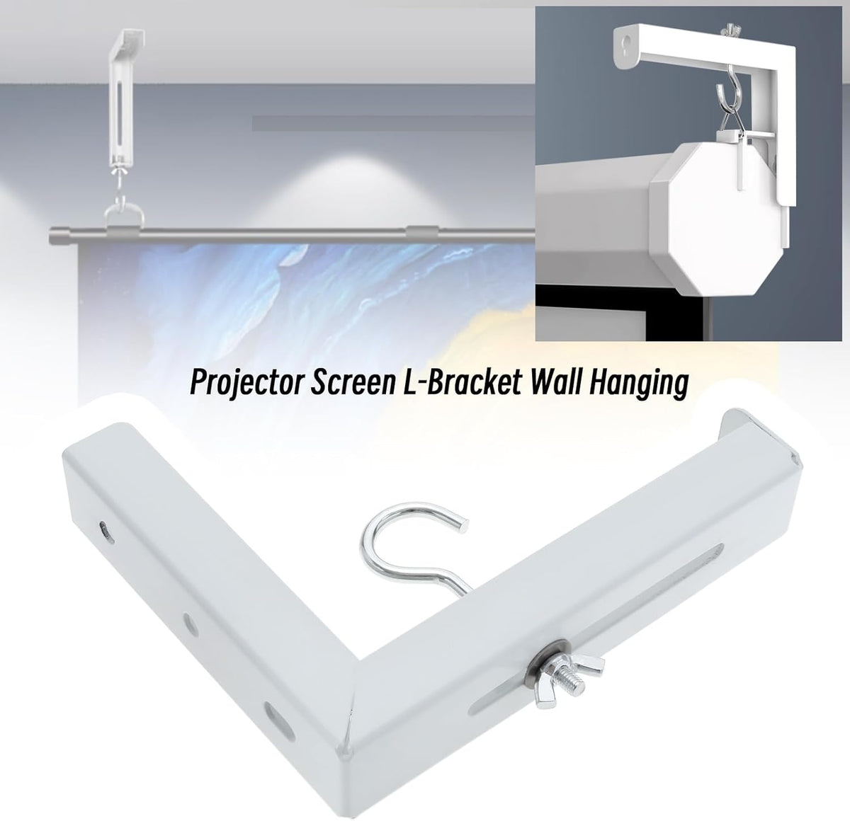 The Lord of the Tools Projector Screen L-Bracket Mounting Hanger Holder, Adjustable Extension with Hook for 20KG