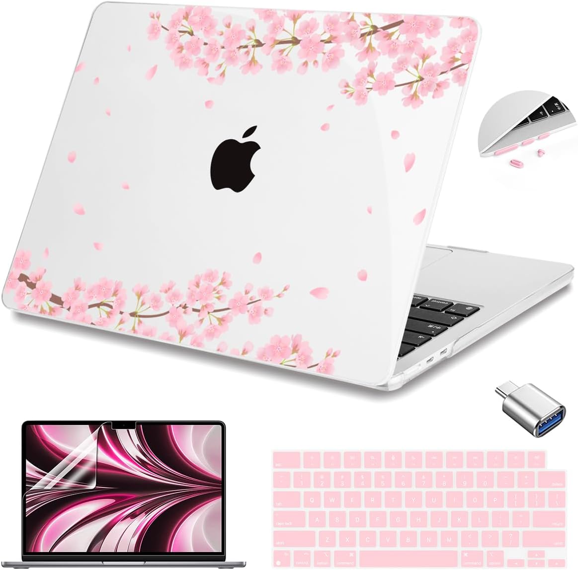 Teryeefi Compatible for MacBook Air 13.6 inch Case A3240 A3113 A2681 (2025 2024-2022 Release), Protective Plastic Hard Shell Cover for MacBook Air M2 M3 M4 13 inch, Pink Aakura A005