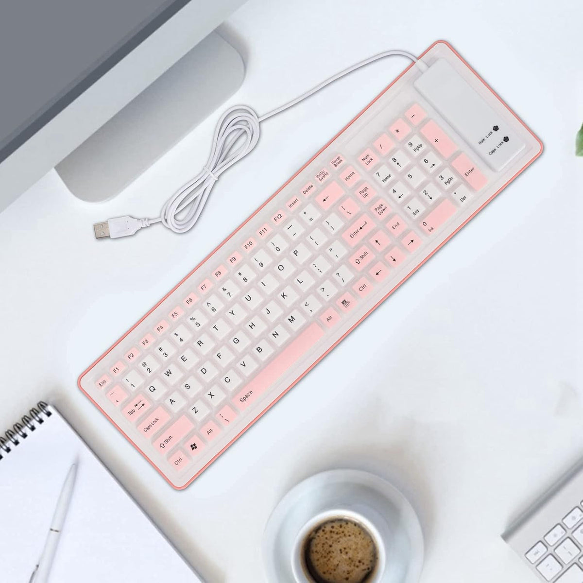 Foldable Silicone Keyboard, 103 Keys Wired Bluetooth Waterproof Rollup Keyboard, Mute Flexible Soft Rubber for PC