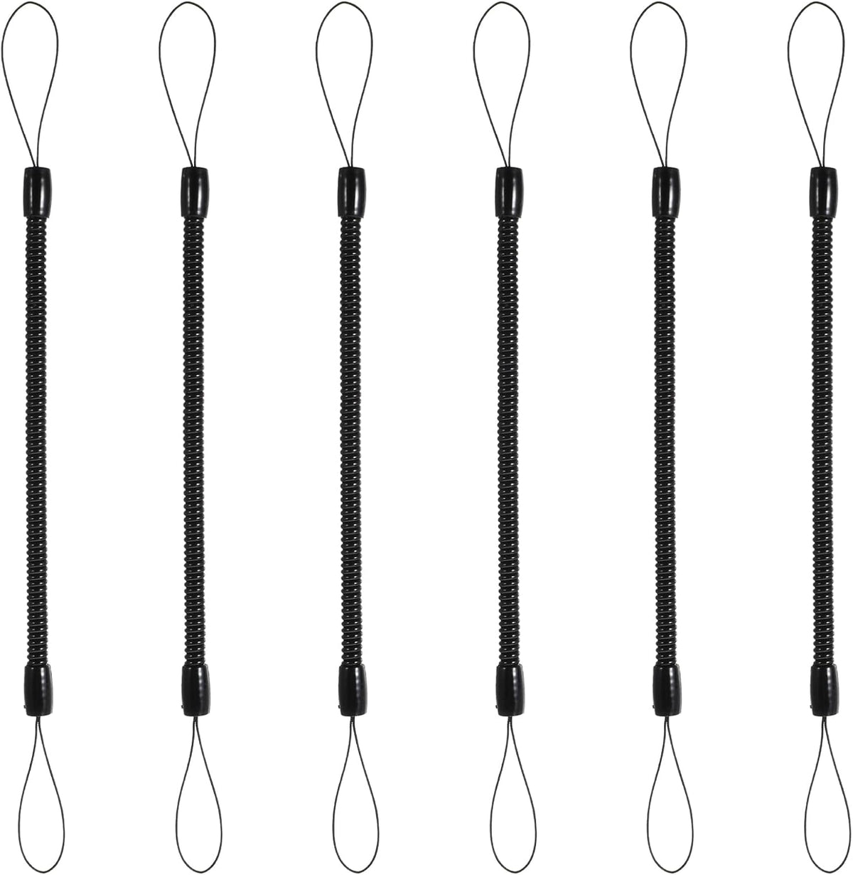 6PCS Black Retractable Spring Coil Strap Pen Leash, Plastic Elastic Pencil Chain Tether Lanyard for Touchscreen Pens