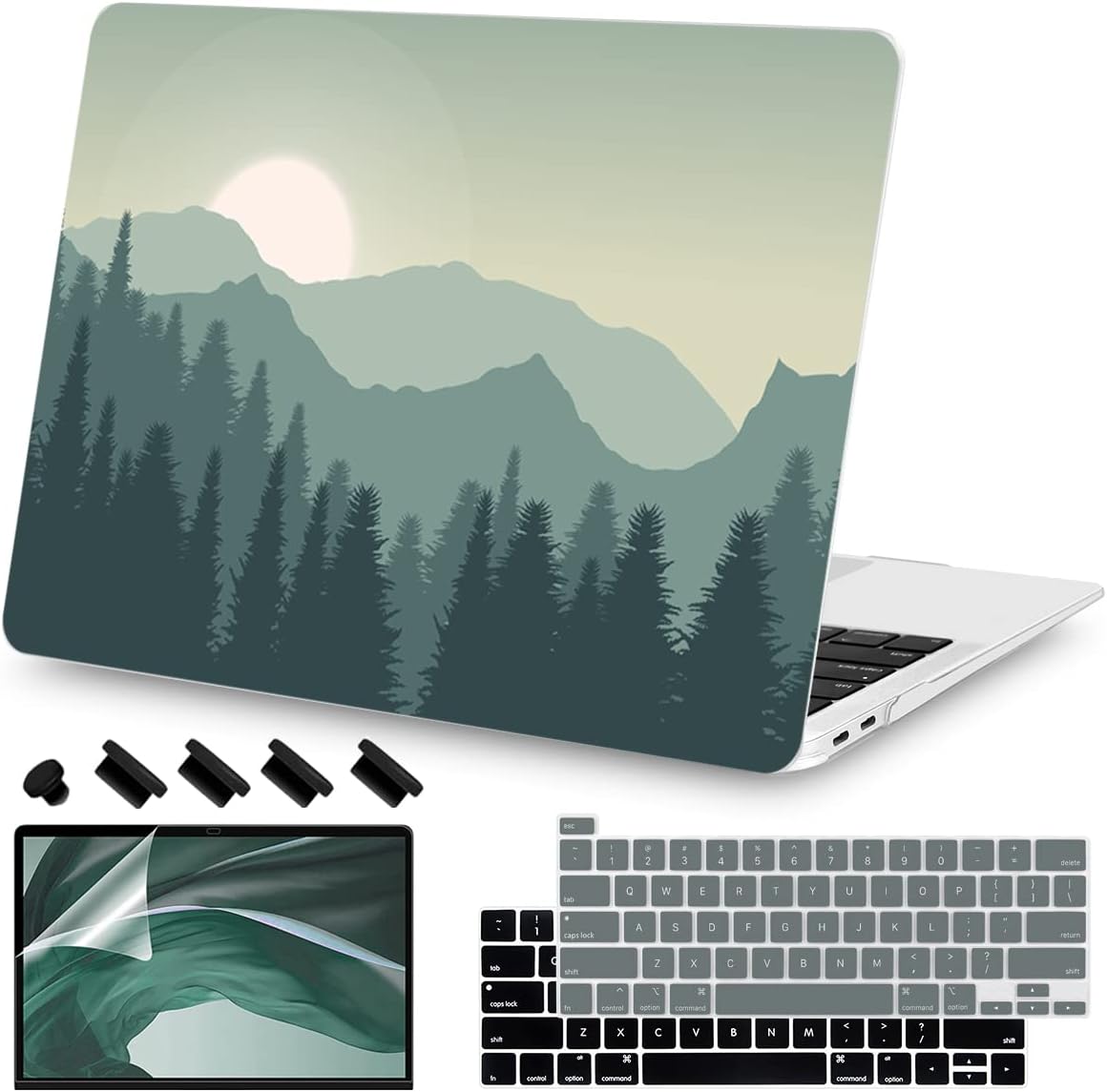 Teryeefi Compatible with MacBook Pro 13 inch Case 2022 2020-2016 Release Model: A2338 M2/M1 A2251 A2289, Plastic Hard Shell Case & Keyboard Cover for MacBook Pro 13 with Touch Bar, Forest