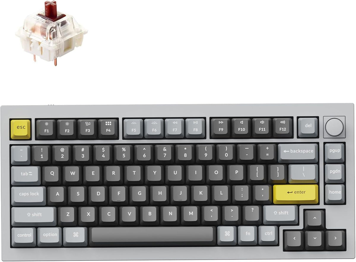 Keychron Q1 RGB Wired Custom Mechanical Keyboard Knob Version, 75% Layout QMK/VIA Programmable with Hot-swappable Gateron G Pro Brown Switch Double Gasket Compatible with Mac Windows Linux (Grey)