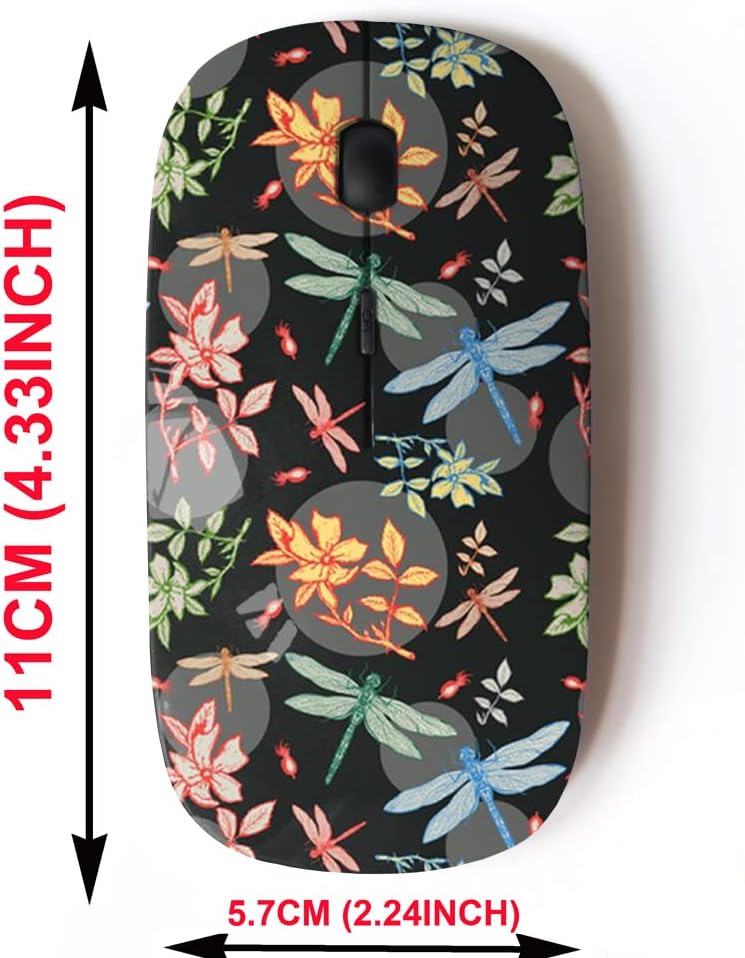 2.4G Wireless Mouse with Cute Pattern Design for All Laptops and Desktops with Nano Receiver - Dragonfly Wild Rose