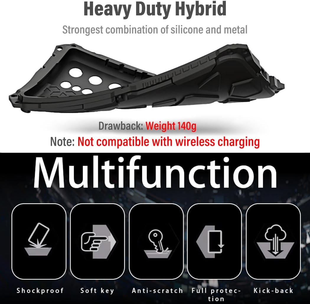 Armor Phone Case for Samsung Galaxy S24 Ultra, Military Grade Drop Protection, Heavy Duty Hybrid Metal Bumper, Black