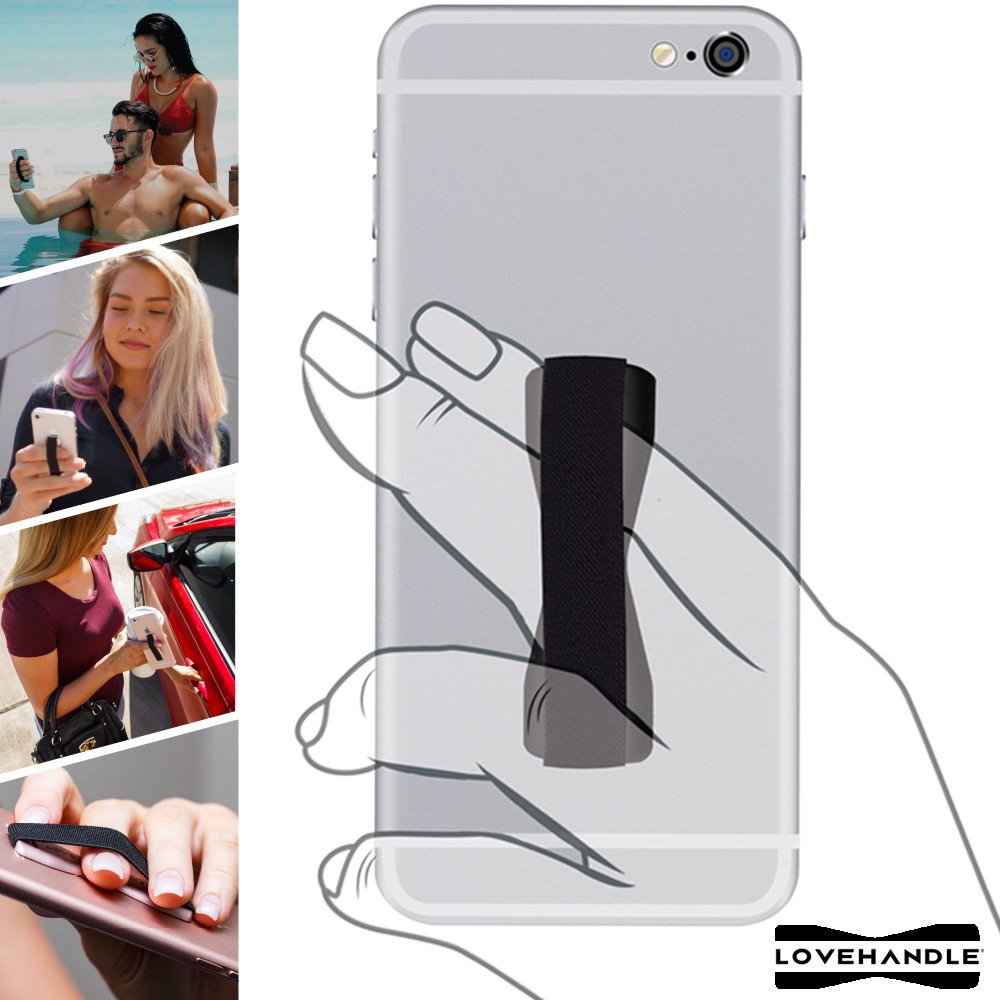 LOVEHANDLE Universal Phone Grip for Most Smartphones, Mini Tablets and Cases, Pineapple Flower Field Design Elastic Strap with Gold and Light Blue