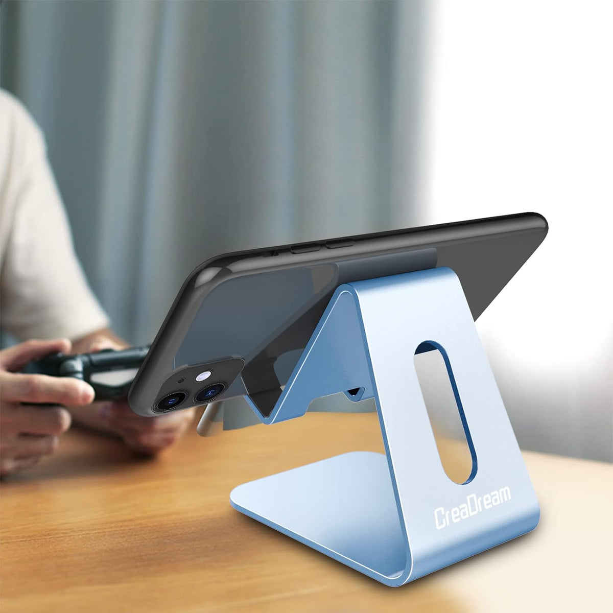 CreaDream Cell Phone Stand, Cradle, Holder, Aluminum Desktop Stand Compatible with Switch, All Smart Phone, iPhone 11 Pro Xs Max Xr X Se 8 7 6 6s Plus SE, Sierra Blue