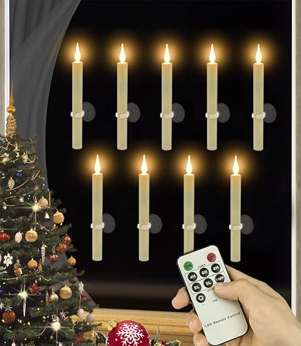 Strg Christmas Flameless Candles with Remote Timer, Christmas Window Taper Candles with Suction Cup and Magnetic Base Battery Operated Candle Sticks