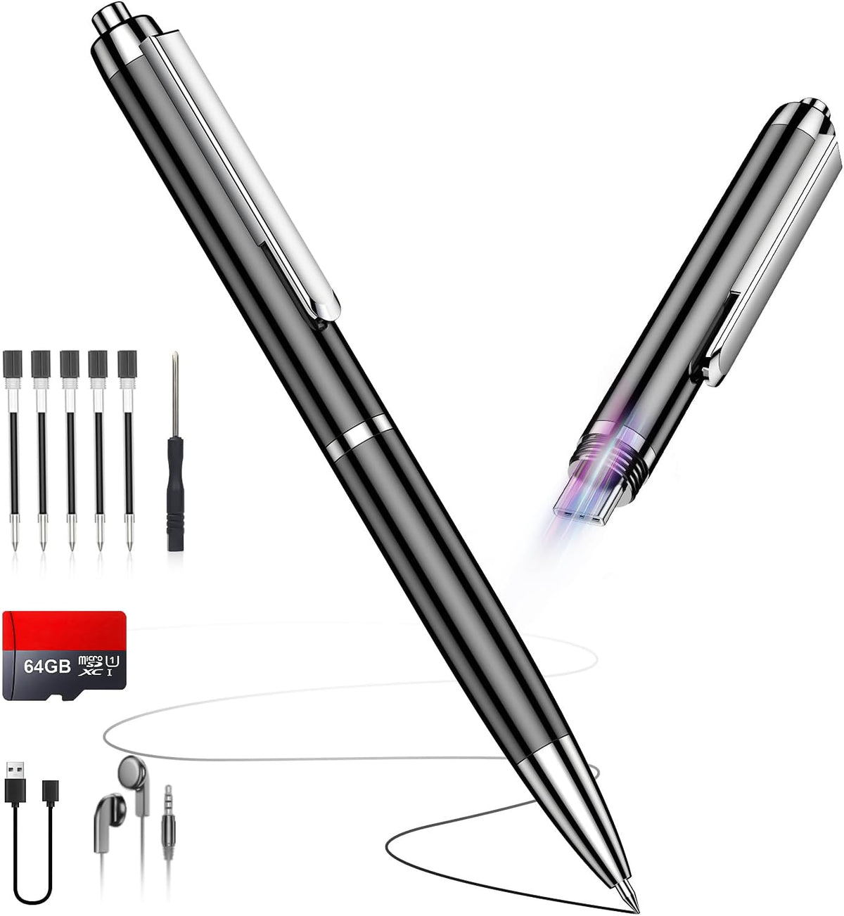 64GB (7200Hrs) Voice Recorder w/Type-C, Voice Activated Recorder with AI-Intelligent Noise Reduction, Audio Recording Device 90 Days Storage Capacity for Lectures Meeting, Class, Work, Interviews