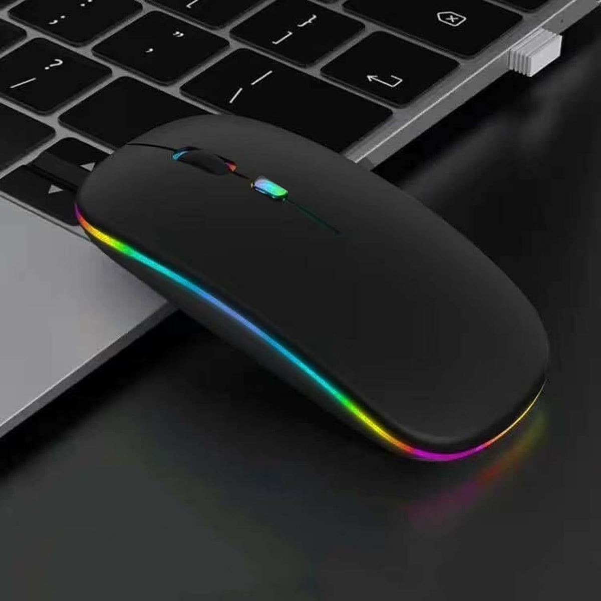 Wireless Bluetooth Mouse, LED Dual Mode Rechargeable Silent Slim Laptop Mouse, Portable (BT5.2 + USB Receiver) Black