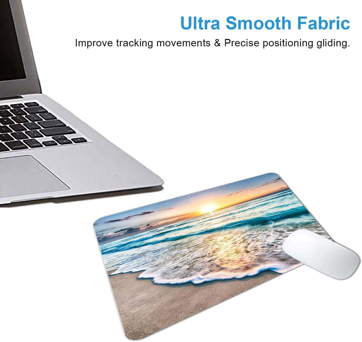 Beach Sunset Mouse Pad,Cute Mouse pad,Custom Small Mouse Pads with Designs,Portable Office Non-Slip Rubber Base Wireless Mouse Pad for Laptop