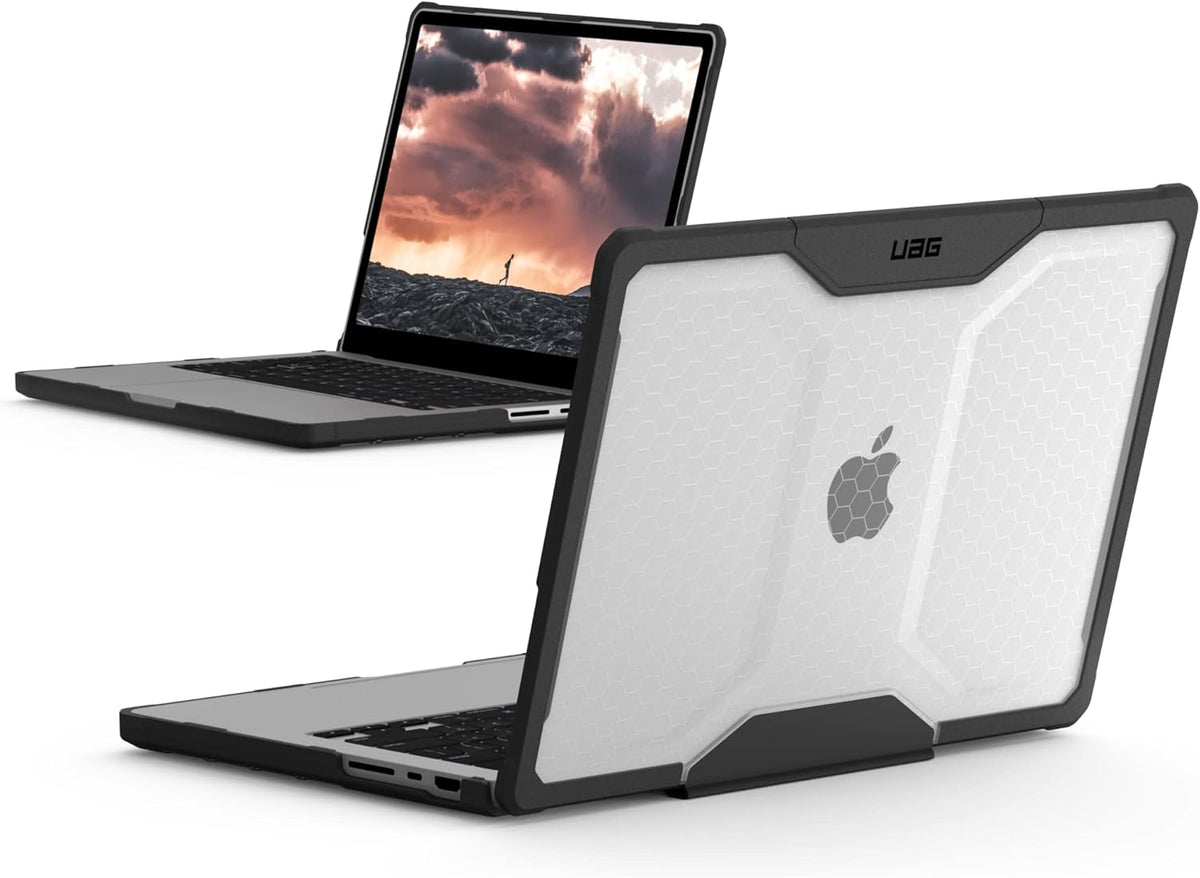 URBAN ARMOR GEAR UAG Designed for MacBook Pro 14 inch Case 2023-2024 M4 M3 Max/Pro (A2918 A2992 A2992 A3112 A3401 A3185) Rugged Touch ID Military Grade Plyo Laptop Cover, Translucent Clear Ice