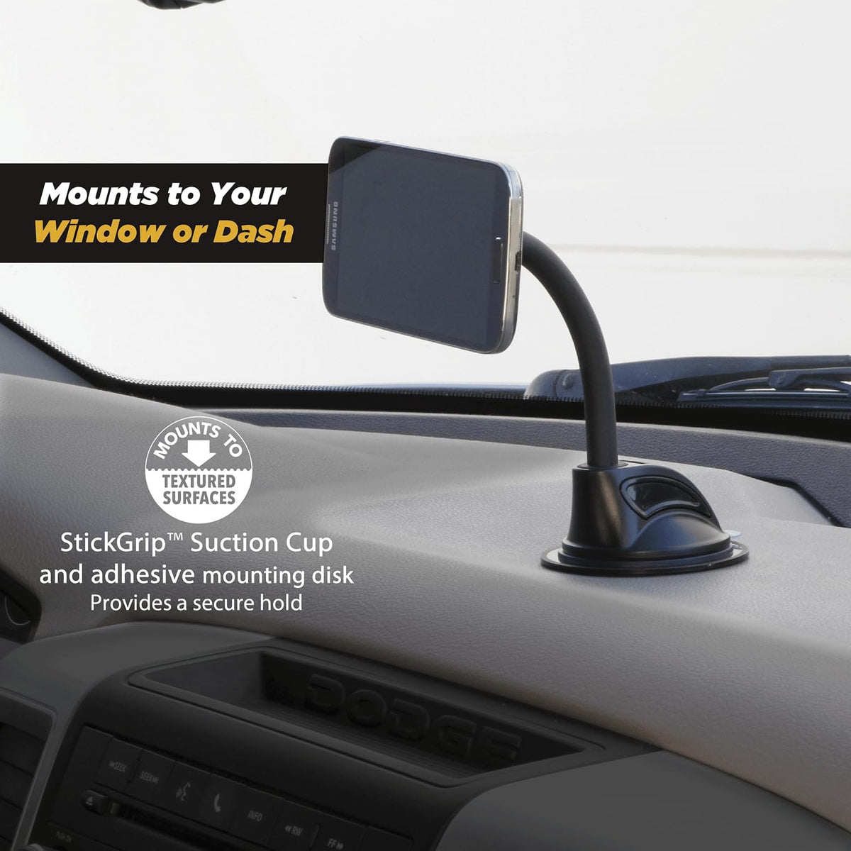 Scosche MAGWDMB MagicMount Flex Neck Suction Cup Car Phone Mount for Dashboard/Windshield, 360° Adjustable Magnetic