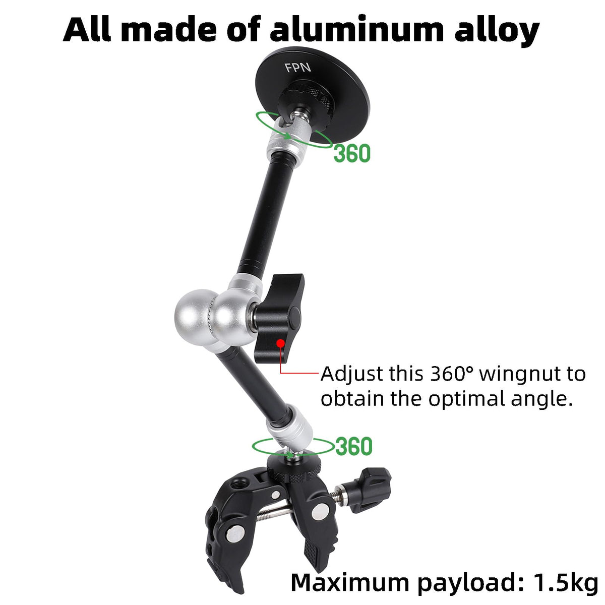 FPN All-Metal Magnetic Phone Holder with Super Clamp&10? Long Arm for Magsafe, Adjustable Rear View Mirror Phone Holder Mount for Car/Truck/Handlebar