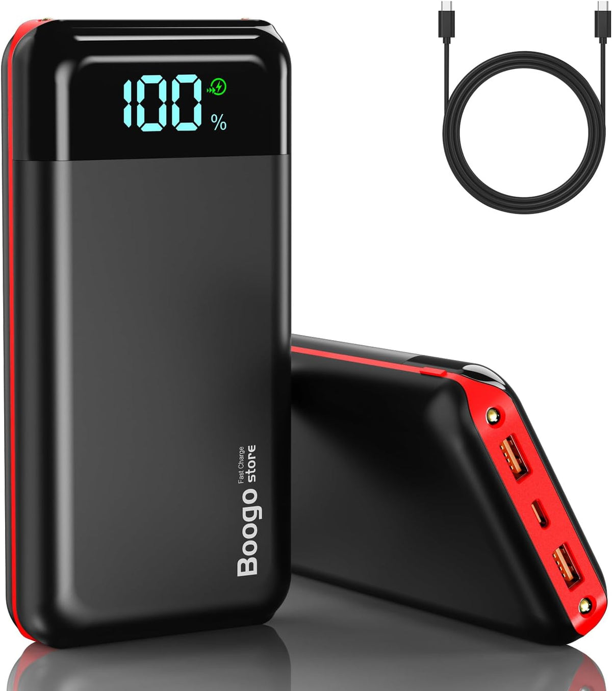 Portable Charger Power Bank 52800mAh Powerbank PD 30W and QC 4.0 Fast Charging Built-in Bright flashlight LED Display 2 USB 1Type-C Output External Battery Pack for iPhone, Samsung, iPad etc (red)