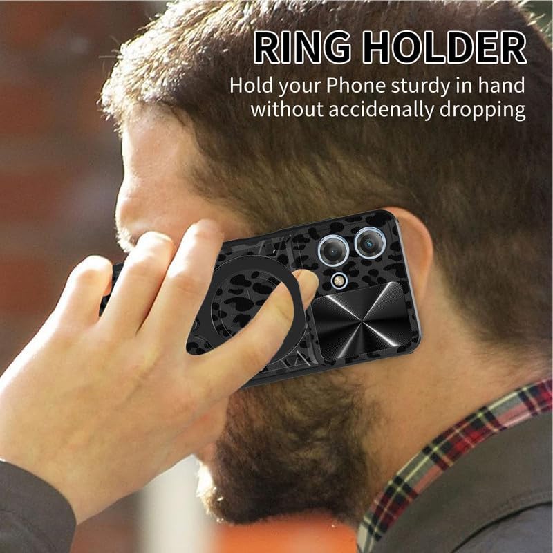 Shop Motorola G Stylus 5G 2023 Case: Black Leopard Print, 6.6" with Screen Protector, Slide Camera Cover & Ring Holder
