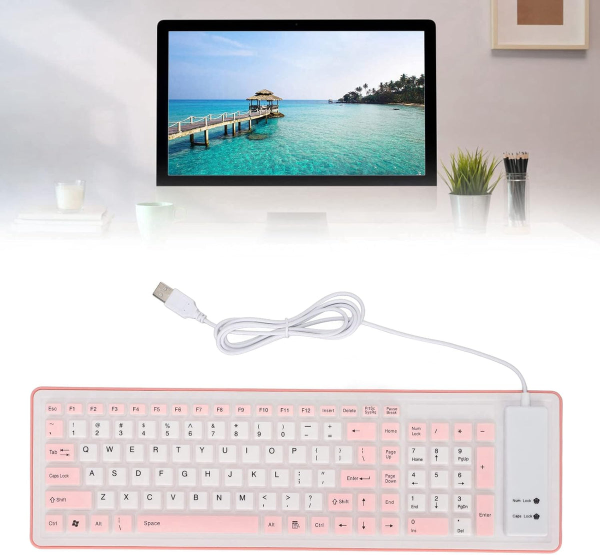 Foldable Silicone Keyboard, 103 Keys Wired Bluetooth Waterproof Rollup Keyboard, Mute Flexible Soft Rubber for PC
