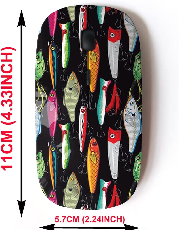 2.4G Wireless Mouse with Cute Pattern Design for Laptops and Desktops, Colorful Fishing Lures