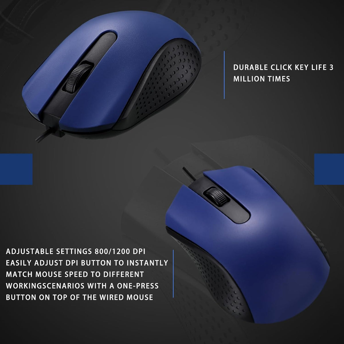 Hoteam 12 Pcs Blue Wired Computer Mouse Bulk Cord USB Computer Mice Ergonomic Wired Mouse for Pcs, Computers, Laptops