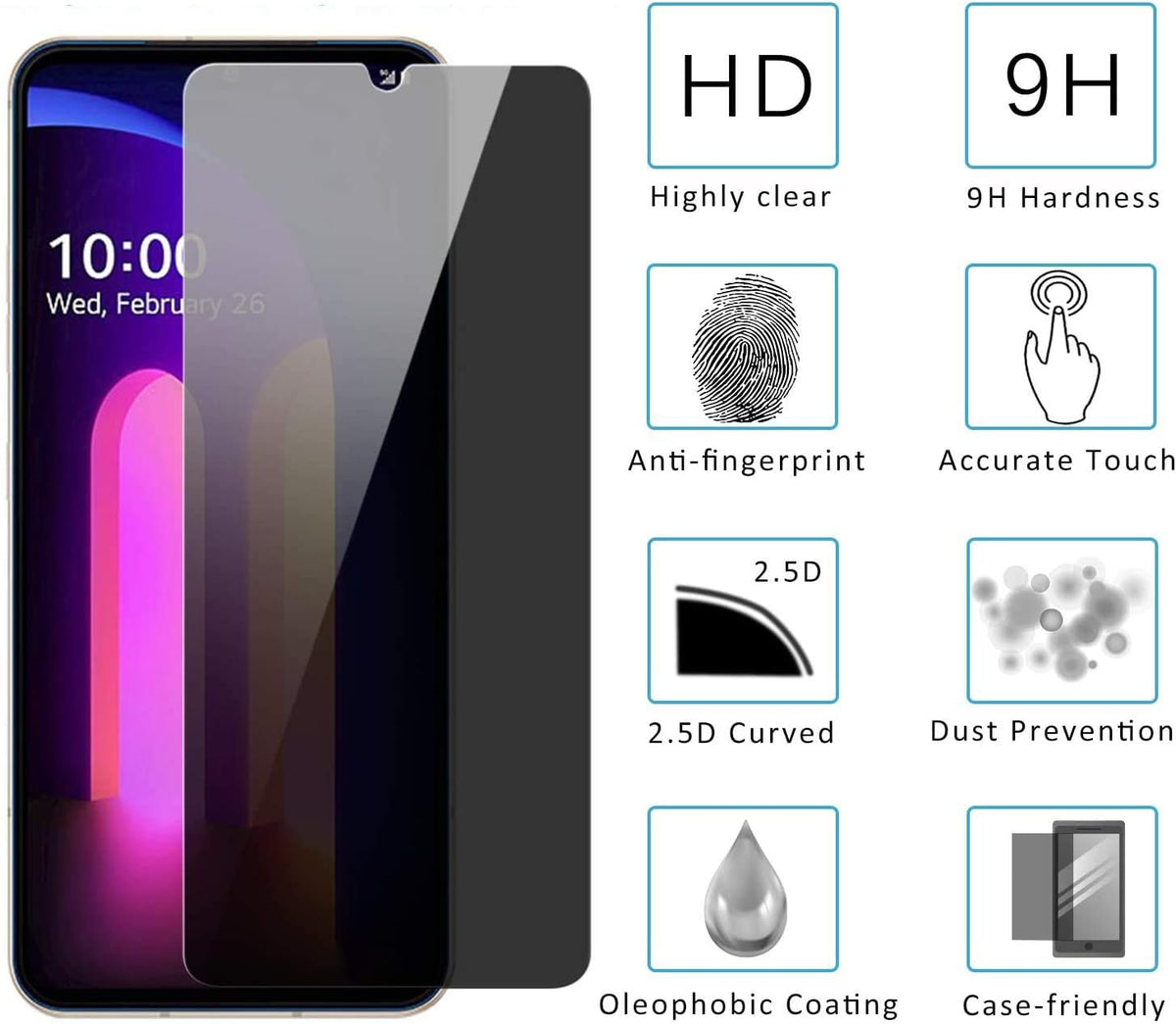 [2-Pack] Privacy Anti-Spy Case-friendly Tempered Glass Screen Protector for LG V60 ThinQ 5G