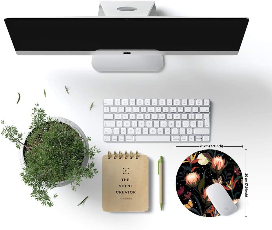 Mouse Pad Round, Cute Mouse Pad with Design, Floral Butterfly Mouse Mat, Non-Slip Rubber Base Mousepad, Waterproof Women Office Computer Mouse Pads