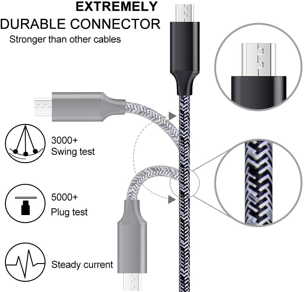 Fast Charging Micro USB Cable 6ft with Wall Charger for Samsung Galaxy S6 S7 J3 J7 Note 5, LG Stylo, Tablet, Kindle
