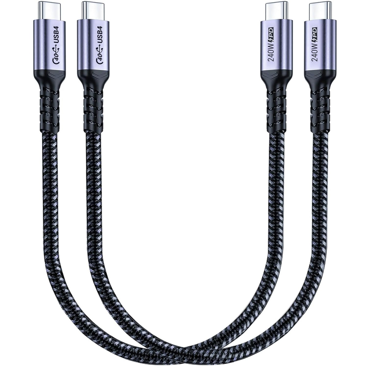 1FT USB 4 Cable 2 Packs, 240W USB C to USB C Cable, 40Gbps High Speed Data Transfer and Single 8K or Dual 4K Display