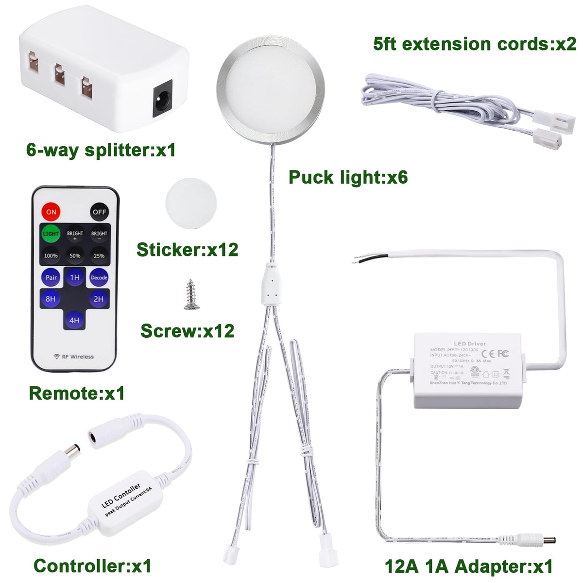 AIBOO Linkable Under Cabinet LED Lighting Hard Wire 12V Slim Aluminum Dimmable Puck Lights with Wireless Controller for Ambiance Lighting(6 Lights