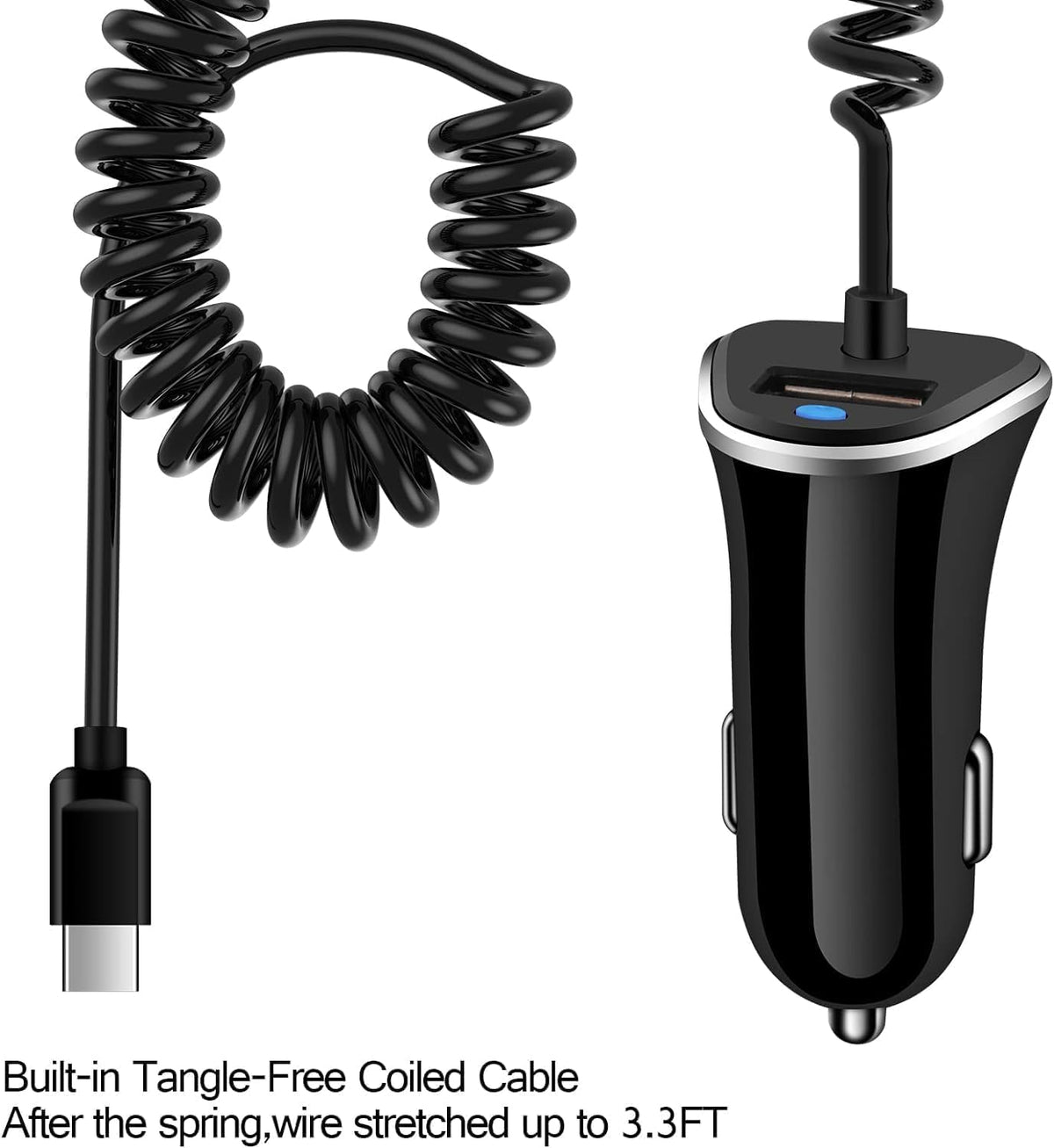 Android Retractable Car Charger for Fast Charging, Type C Phone Charger for iPhone 15 Plus/Pro Max, Samsung Galaxy