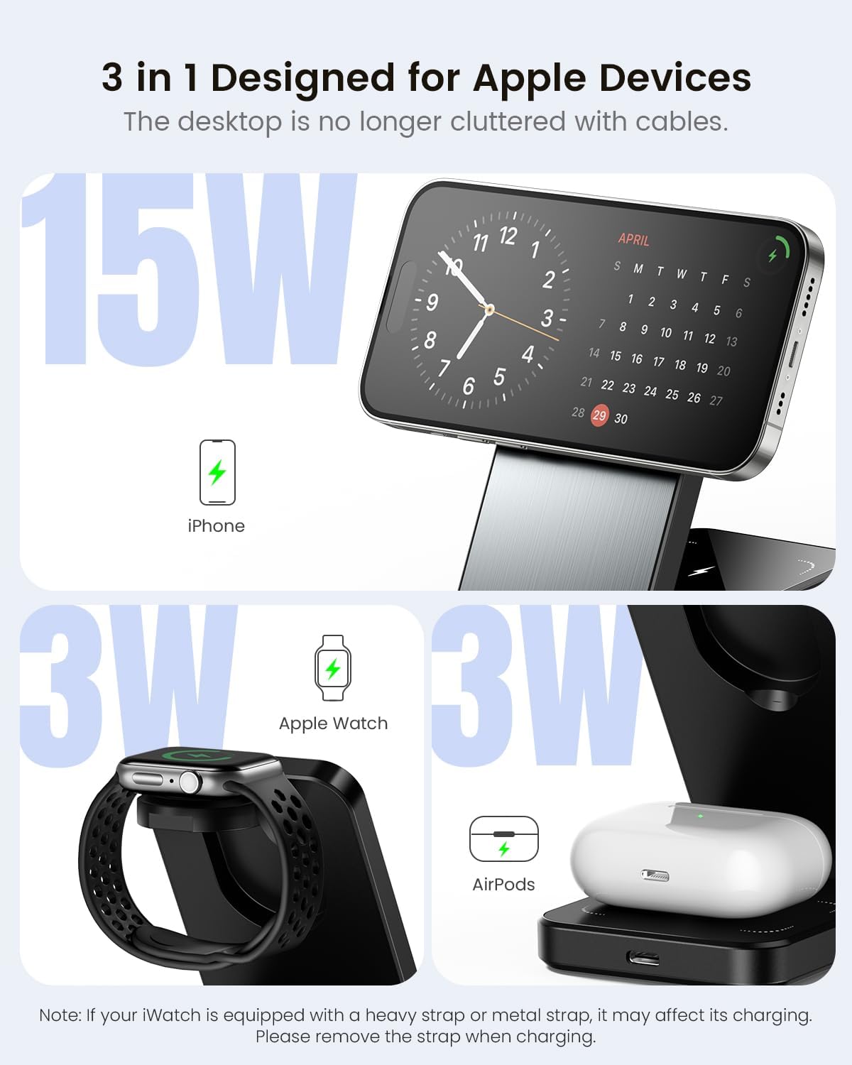 ESSAGER 3 in 1 Foldable Travel Wireless Charger, 15W Magnetic Charging Station for iPhone 16/15/14/13/12 Series, 20W