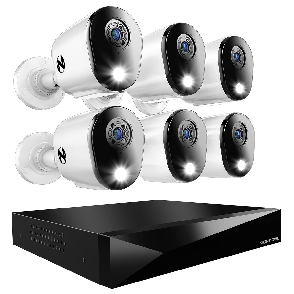 Night Owl 2-Way Audio 12 Channel DVR Video Home Security Camera System with (6) Wired 2K HD Indoor/Outdoor Deterrence Cameras and 2TB Hard Drive (Add