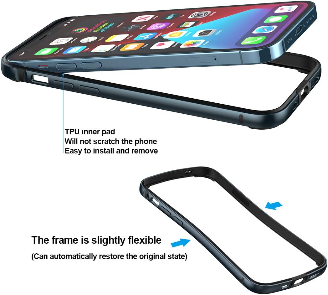 Slim Case for iPhone 12 Pro Max, Dark Navy Blue, Bumper Cover with Soft TPU Inner, Wireless Charging, No Signal