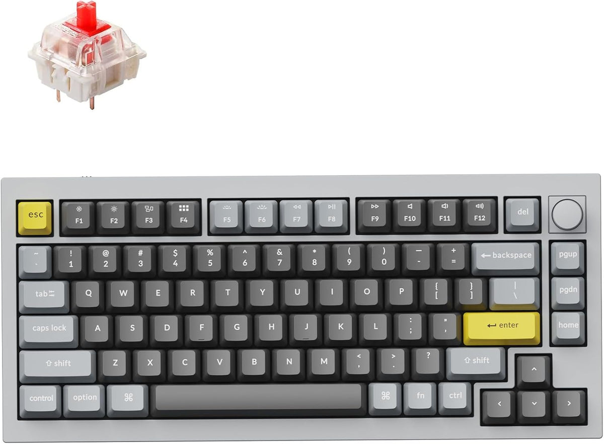 Keychron Q1 RGB Wired Custom Mechanical Keyboard Knob Version, 75% Layout QMK/VIA Programmable with Hot-swappable Gateron G Pro Red Switch Double Gasket Compatible with Mac Windows Linux (Grey)