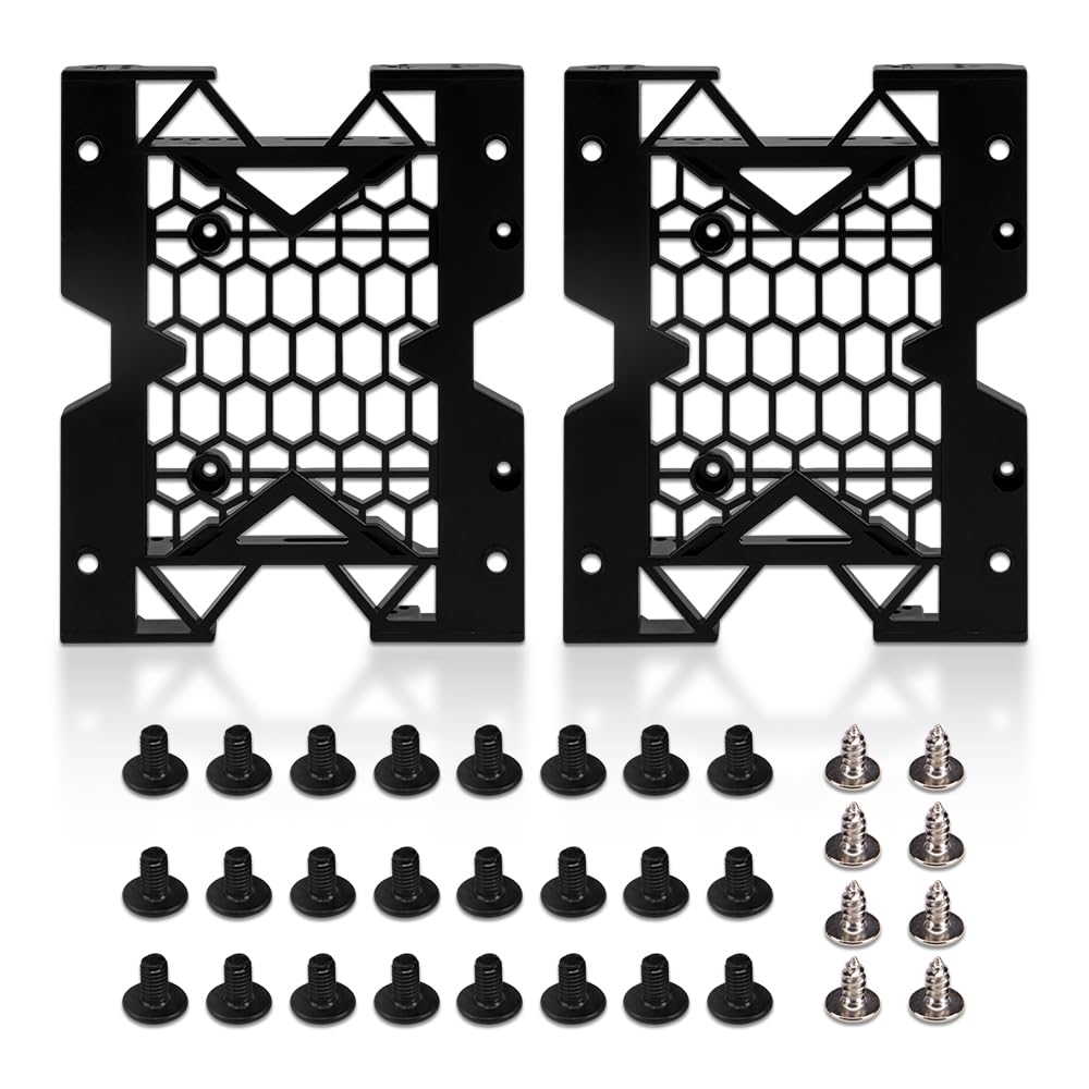KOOBOOK 2Pcs 5.25" to 3.5" 2.5" SSD HDD Tray Caddy Case Adapter Hard Disk Drive Bays Holder Cooling Fan Mounting Bracket for PC