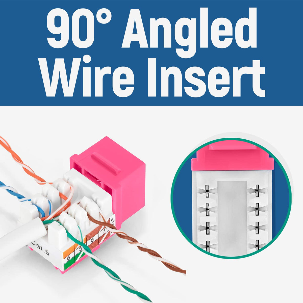 Everest 90° Angled RJ45 Cat6 Keystone Jacks 10-Pack in Pink - Slim Profile Female RJ45 Connectors - Cat 6 Keystone Jack - Compatible with 90° Angled Speed Termination Tool - easyJACK (B094WB91H3)