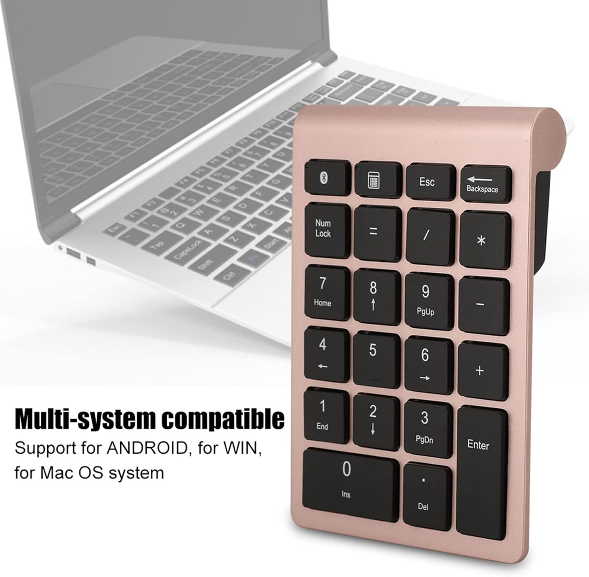 22 Keys Numeric Keypad, Portable Wireless Mini Keyboard Compatible with Bluetooth 5.0 for Laptop/Desktop (Rose Gold)